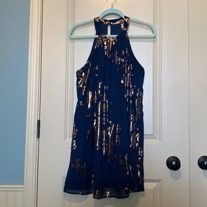 Rose gold foil navy dress